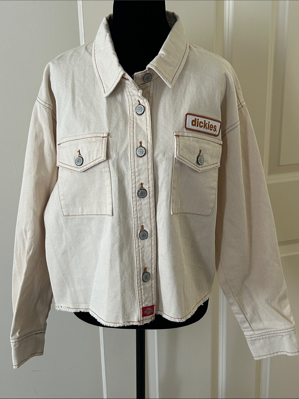 Dickies Off-White Canvas Button-Front Work Jacket with Logo Patch